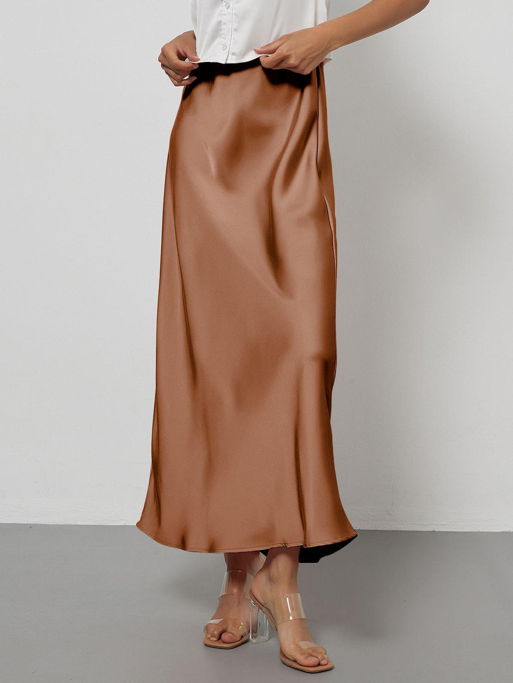 Elegant Satin Midi Skirt Slimming and Flowy