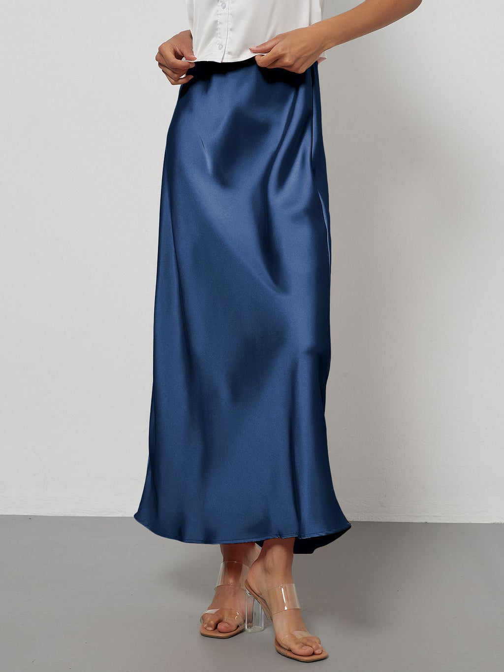 Elegant Satin Midi Skirt Slimming and Flowy