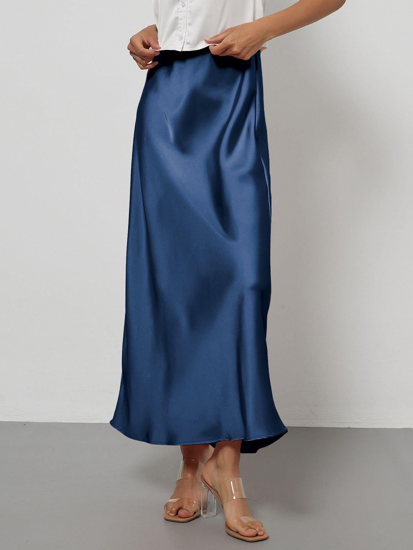 Elegant Satin Midi Skirt Slimming and Flowy