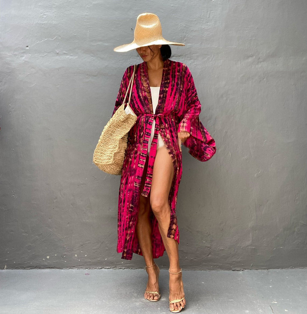 Trenches of Mariana women's rayon tie-dye beach cover-up with loose fit, perfect for sun protection and vacation over swimsuits.
