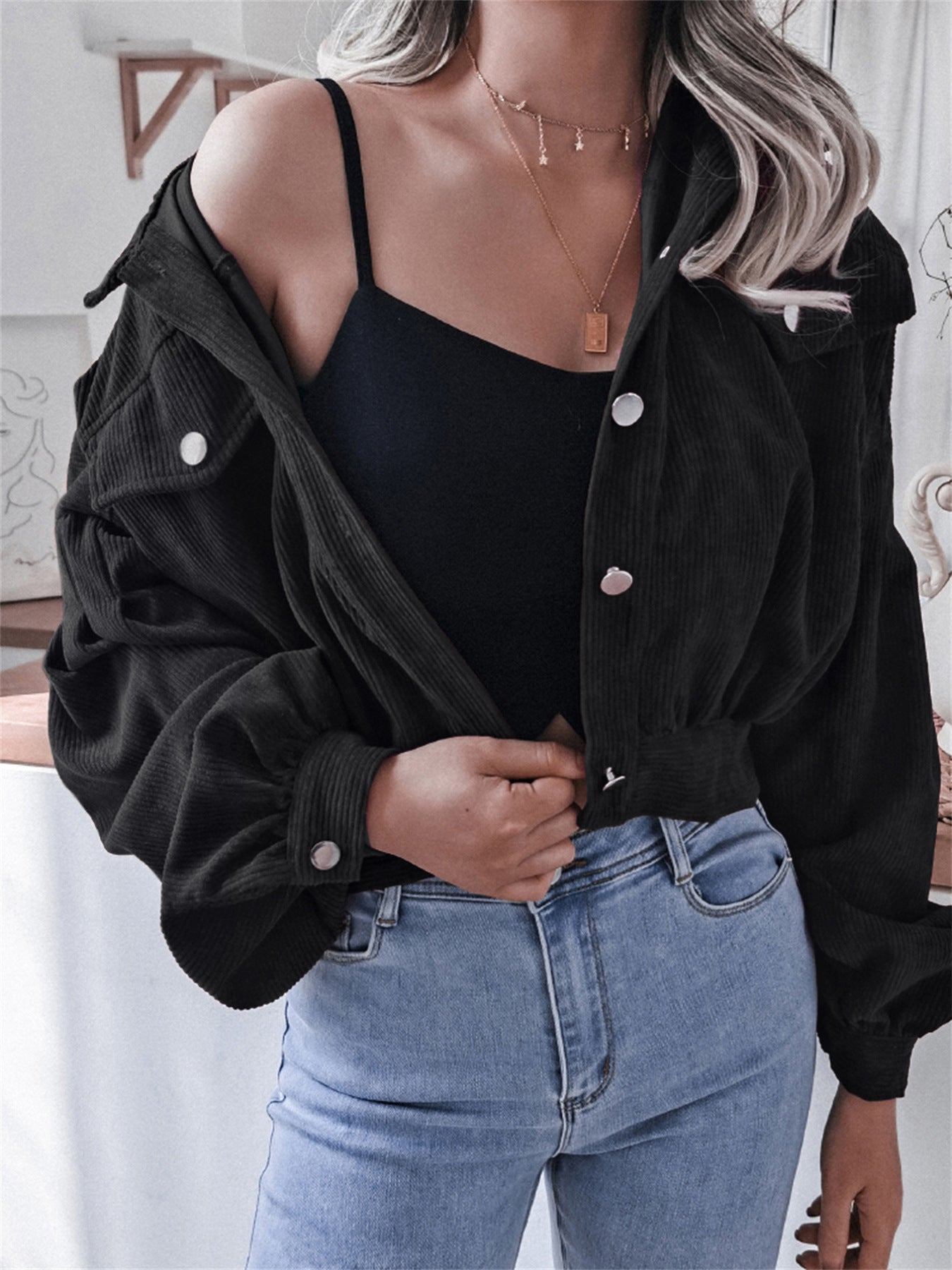 Ins Style Autumn and Winter European and American Lantern Long-Sleeved Corduroy Casual Short Outwear Jacket Amazon Hot Cross-Border Women's Clothing by Trenches of Mariana