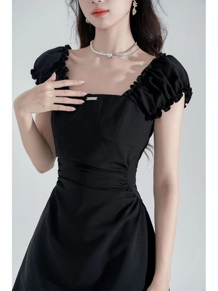 FRENCH HEPBURN STYLE; ￼Waist-Cinching Slimming Square-Neck Dress