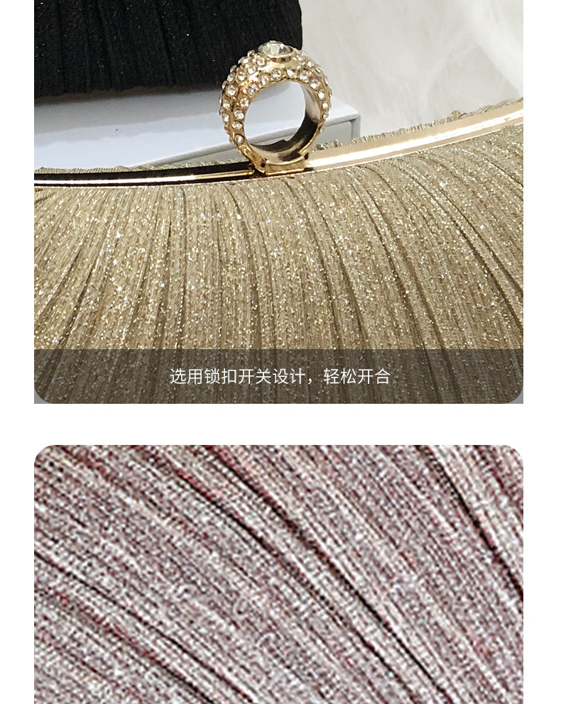 Trenches of Mariana pleated Chinese-style dinner clutch bag with cross-body strap, suitable for elegant evening and banquet occasions.