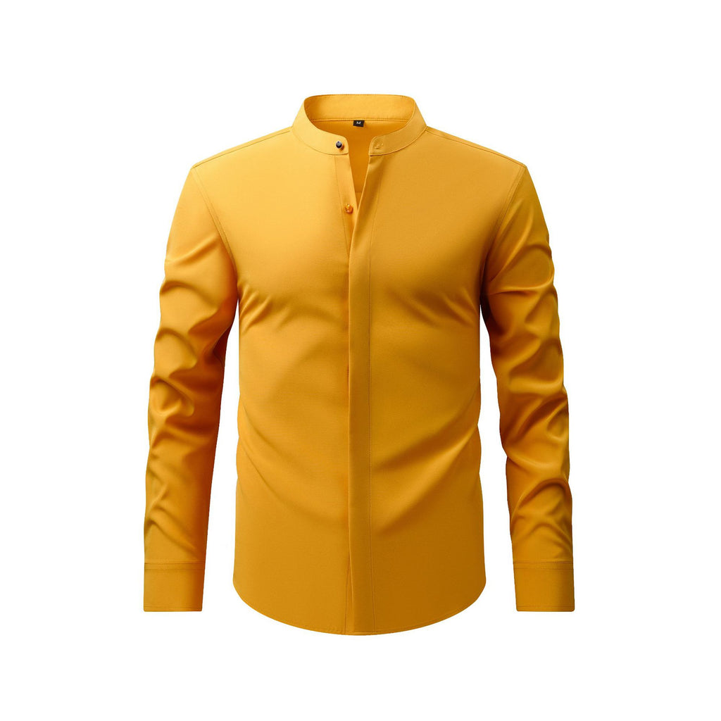 Men's Trenches of Mariana retro collar long sleeve shirt with elastic cuffs, suitable for spring and autumn casual or business wear.