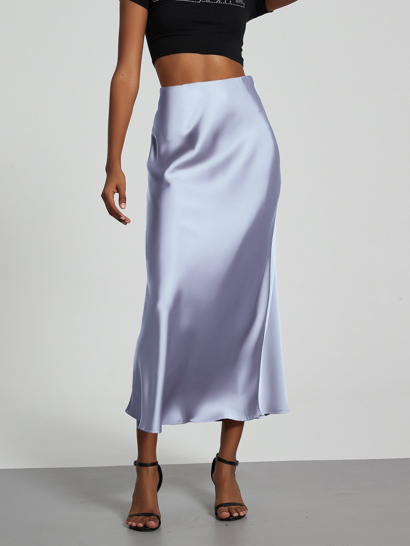 Elegant Satin Midi Skirt Slimming and Flowy