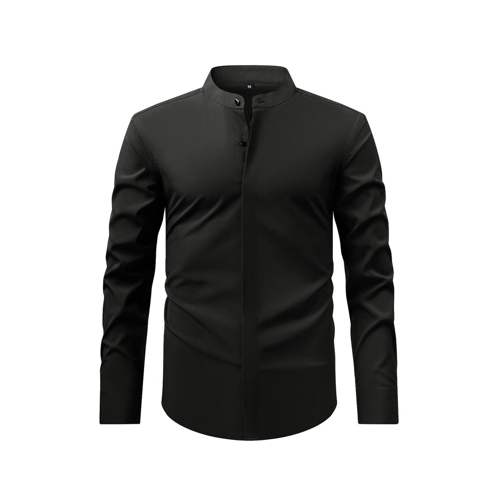 Men's retro collar long sleeve shirt by Trenches of Mariana, featuring elastic fabric, suitable for business casual spring and autumn wear.