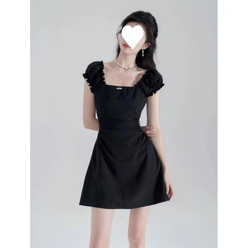FRENCH HEPBURN STYLE; ￼Waist-Cinching Slimming Square-Neck Dress
