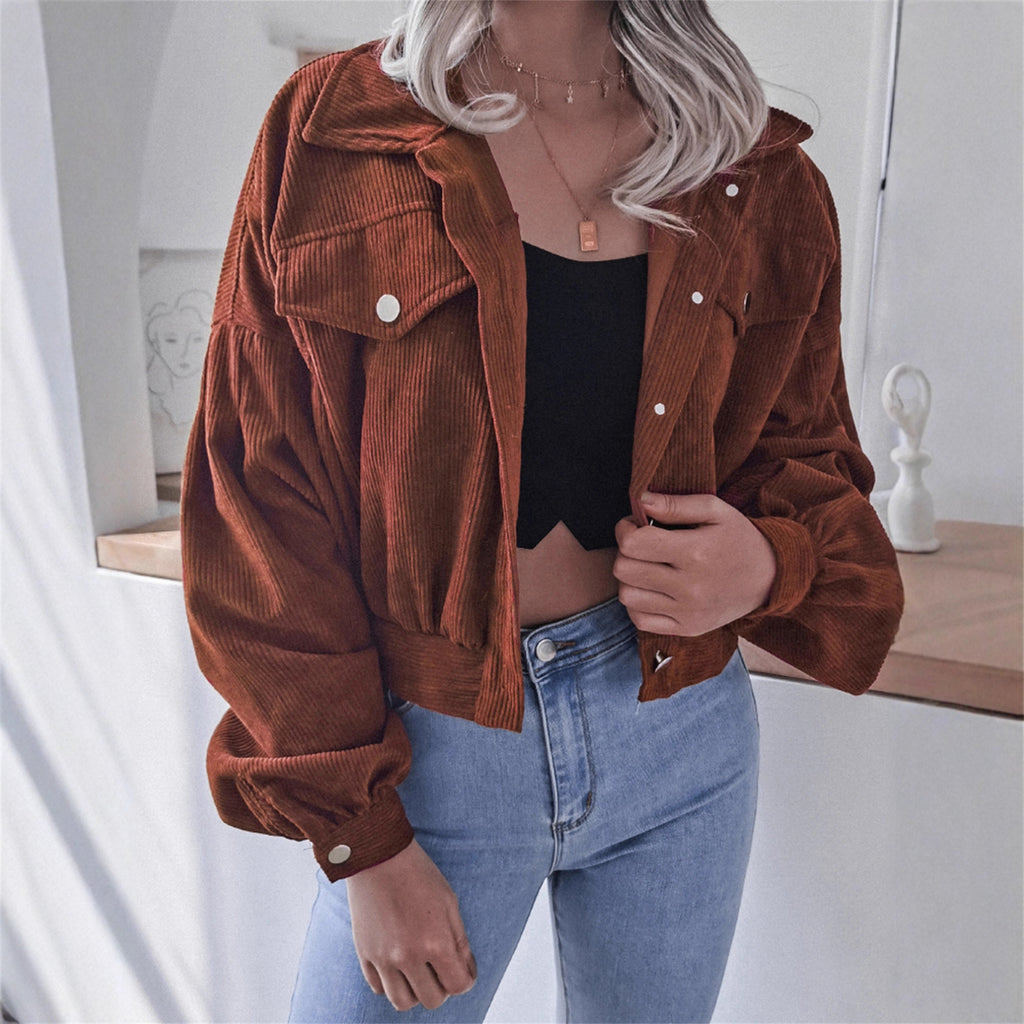 Ins Style Autumn and Winter European and American Lantern Long-Sleeved Corduroy Casual Short Outwear Jacket Amazon Hot Cross-Border Women's Clothing by Trenches of Mariana
