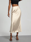 Elegant Satin Midi Skirt Slimming and Flowy