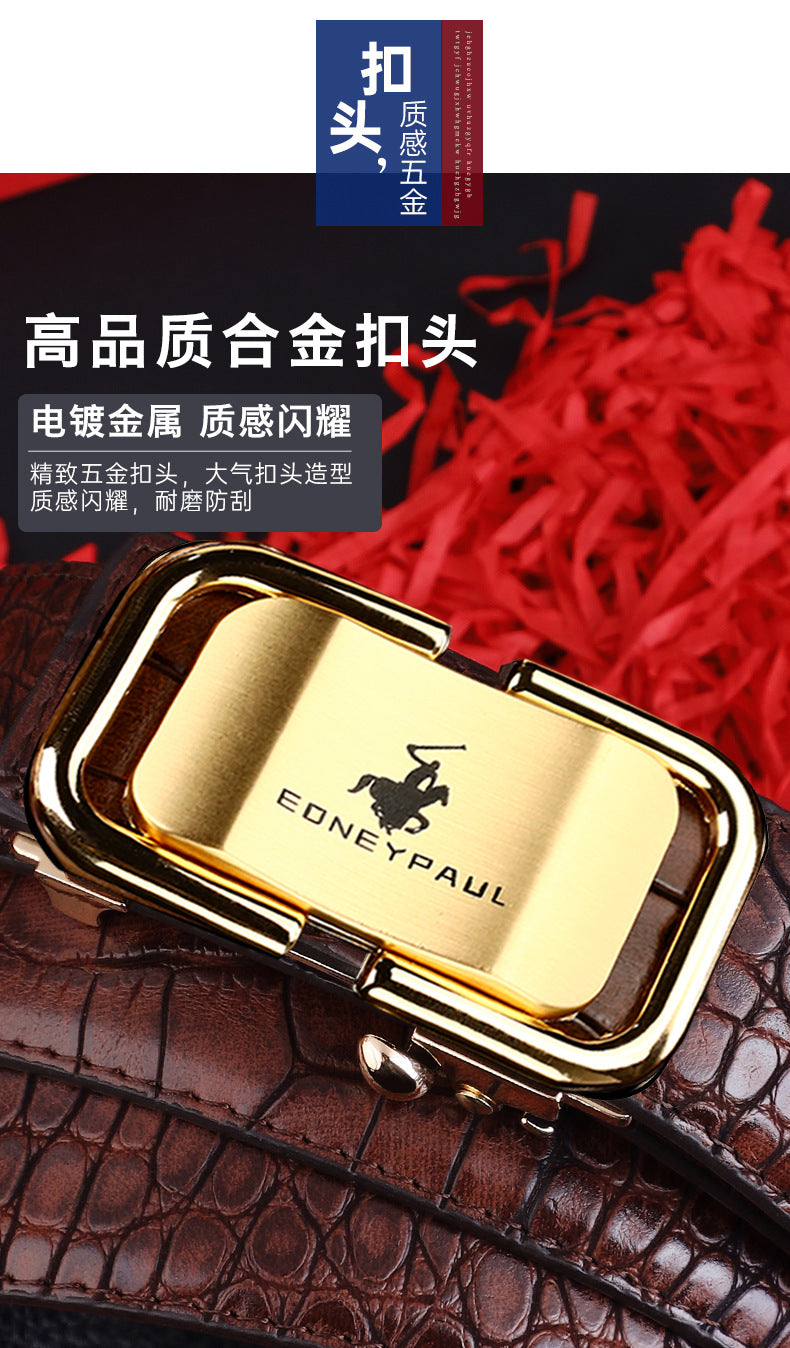Men's Belt Genuine Leather Crocodile Pattern,Automatic Buckle