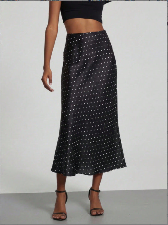 Elegant Satin Midi Skirt Slimming and Flowy