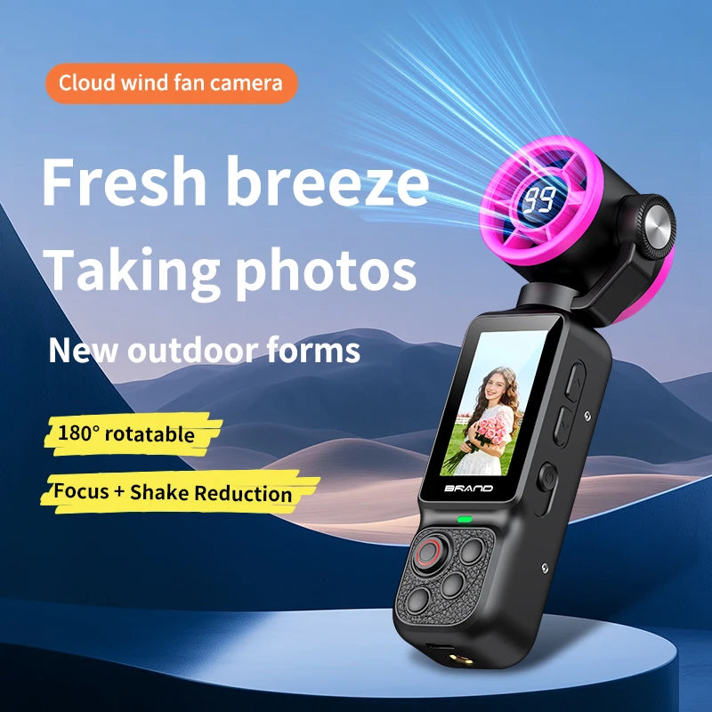 Lenovo Handheld Fan Gimbal Camera 2-in-1 With Power Display, Anti Shake Recording Lens Rotatable Handheld Gimbal Pocket Camera