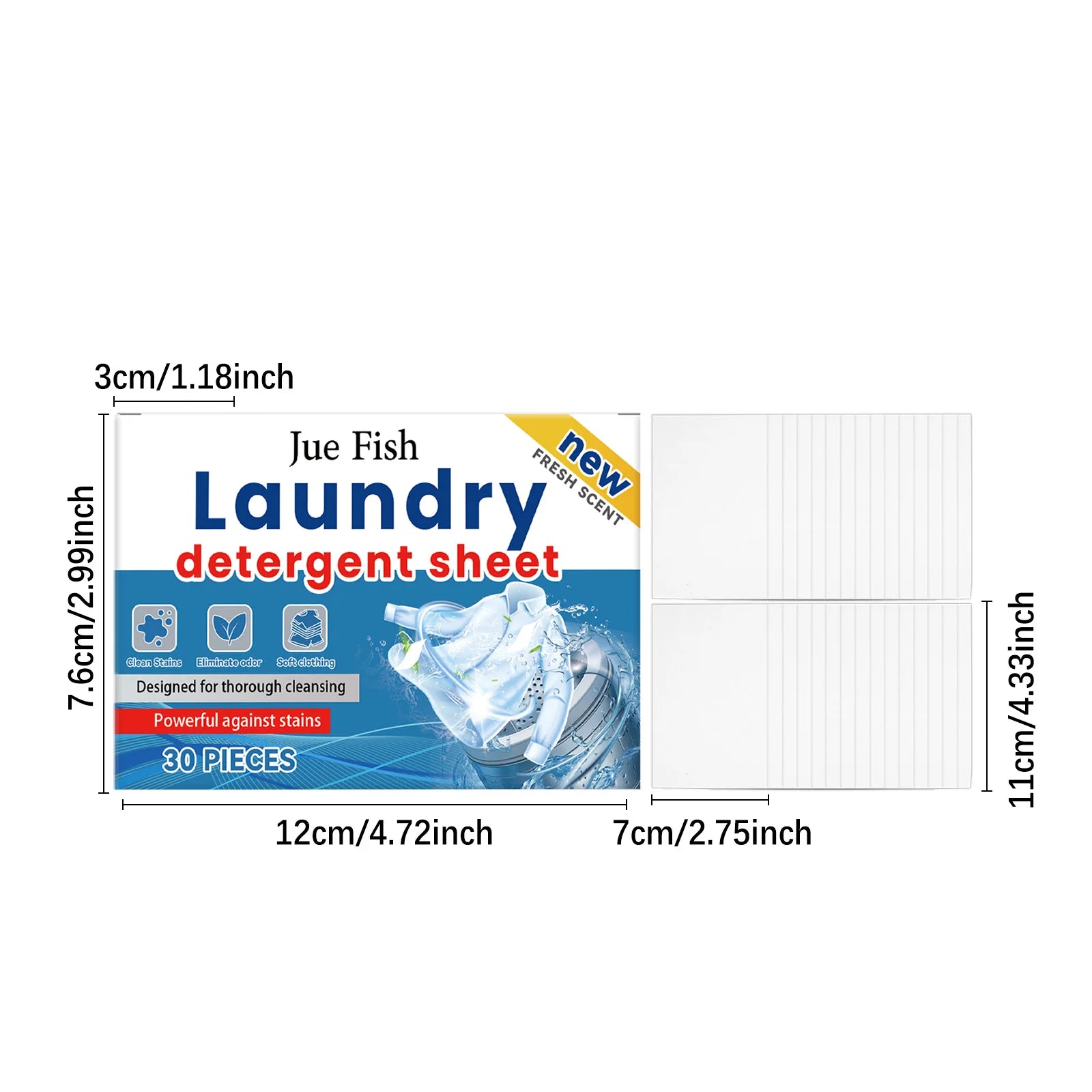 Jue Fish Laundry Detergent by Trenches of Mariana, 30-piece pack, gentle on skin, effective stain removal for everyday clothing.