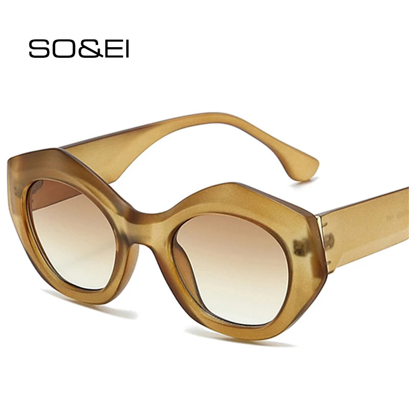 SO&EI New Polygon Cat Eye Sunglasses Men Gradient Shades UV400 Vintage Yellow Blue Women Sun Glasses by Trenches of Mariana