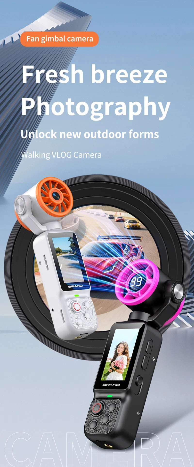 Lenovo Handheld Fan Gimbal Camera 2-in-1 With Power Display, Anti Shake Recording Lens Rotatable Handheld Gimbal Pocket Camera