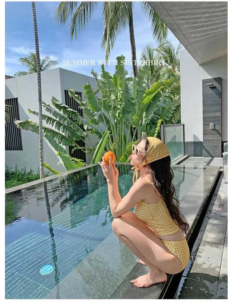 4-PC CONSERVATIVE YELLOW SWIMSUIT