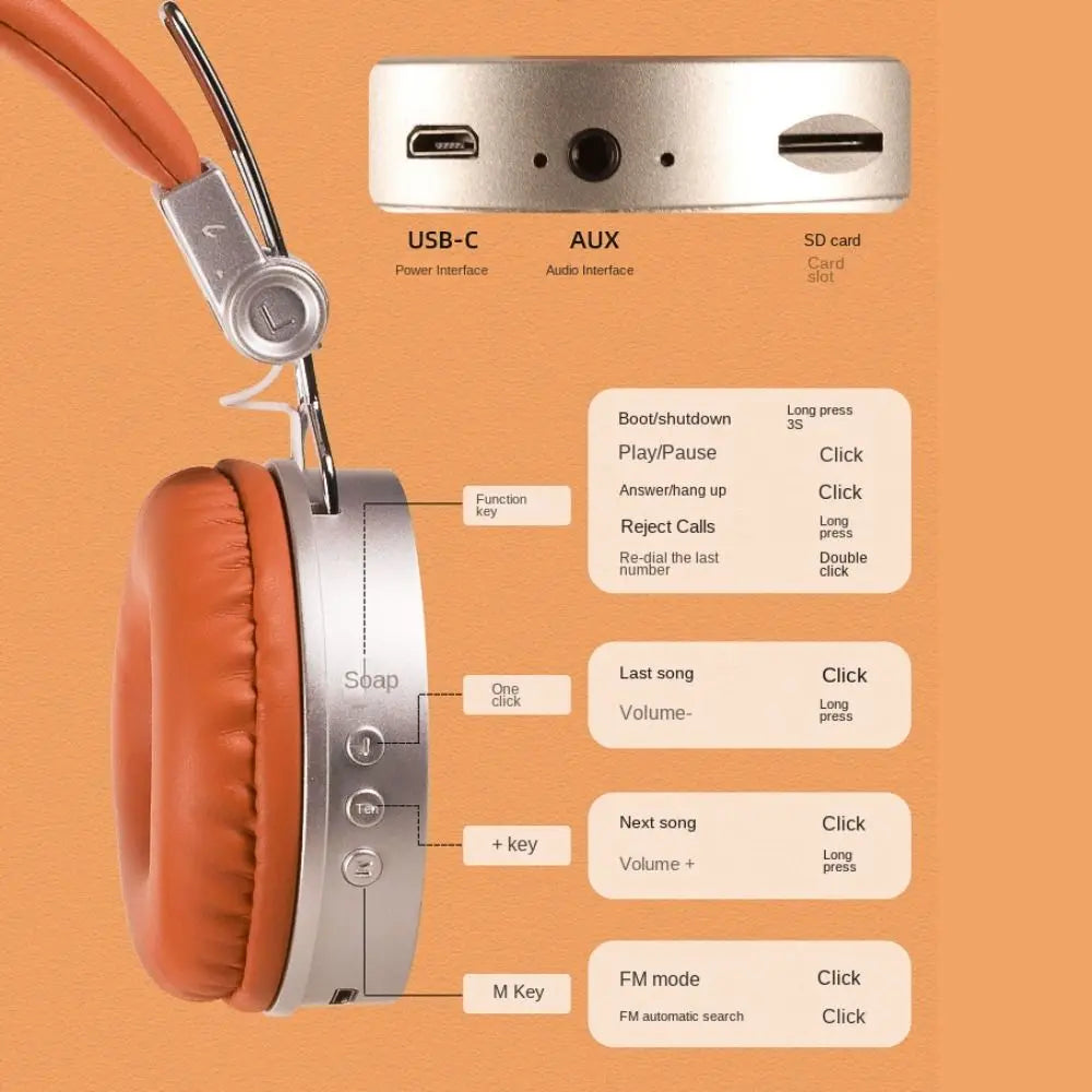 Classic HIFI Retro Wireless Headset Foldable Millennium Wind Wireless Headphones Vintage Brown Retro Headphone Lisening Music