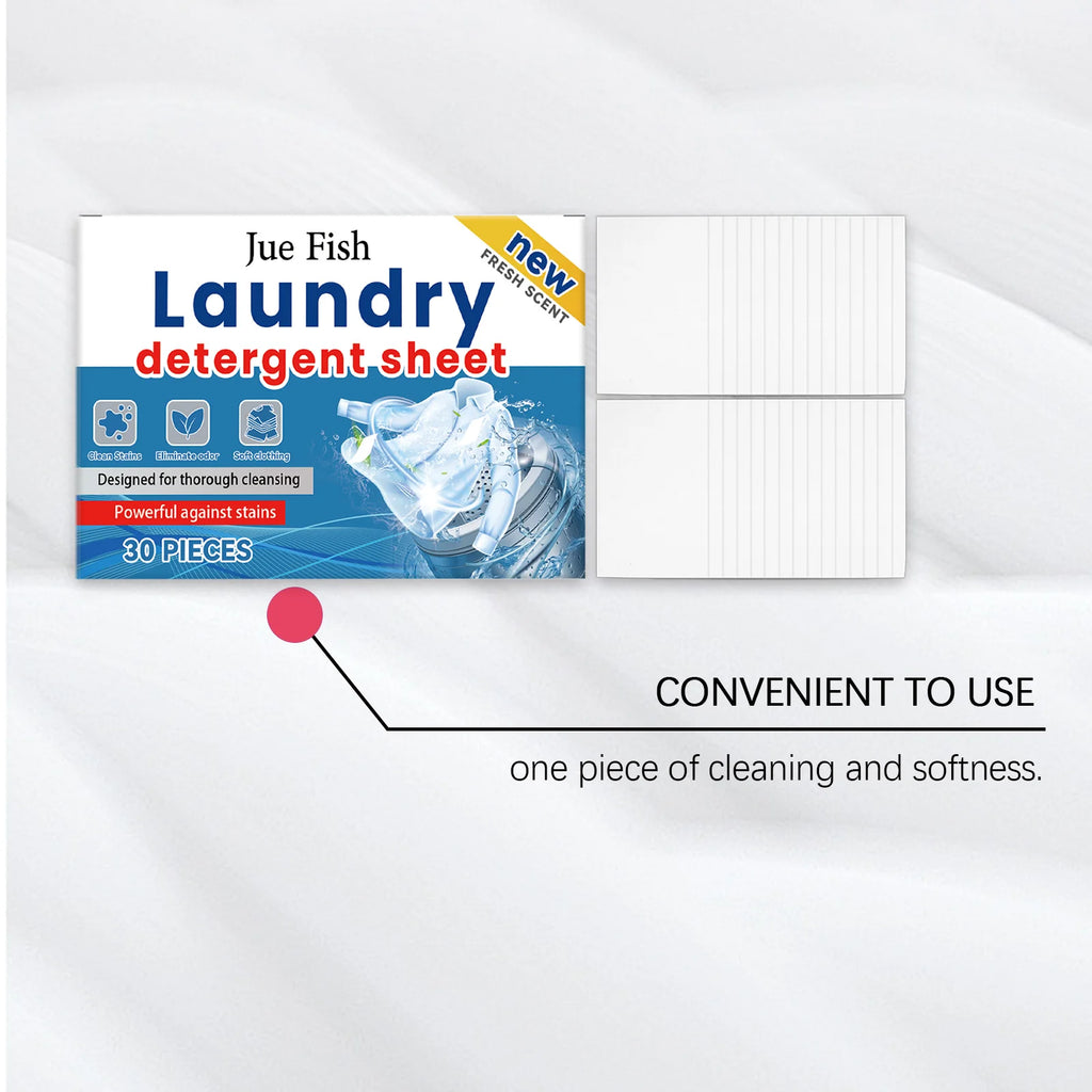 Box of Trenches of Mariana Jue Fish Laundry Detergent 30-piece pack with gentle, effective stain removal for daily clothing cleaning