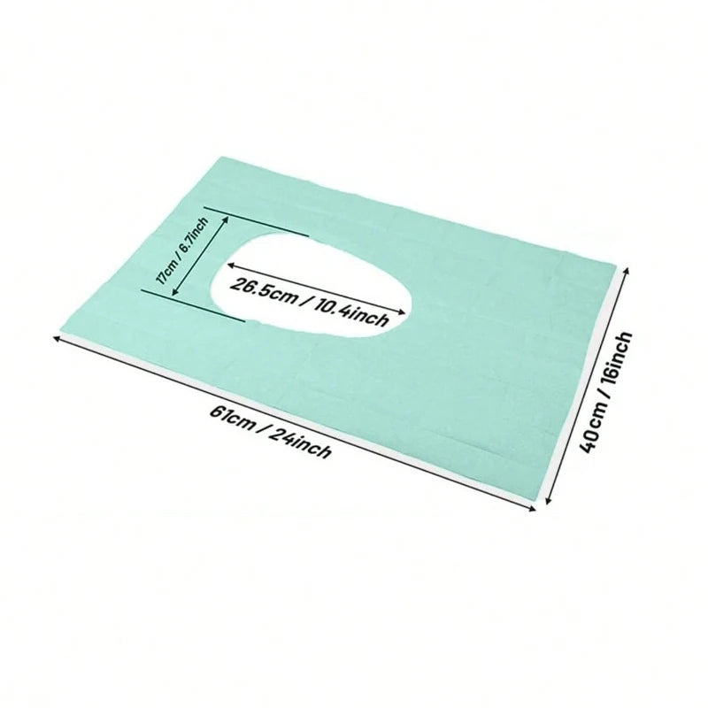Disposable toilet seat covers by Trenches of Mariana, waterproof and portable paper mats for hotel, travel, or home bathroom use.