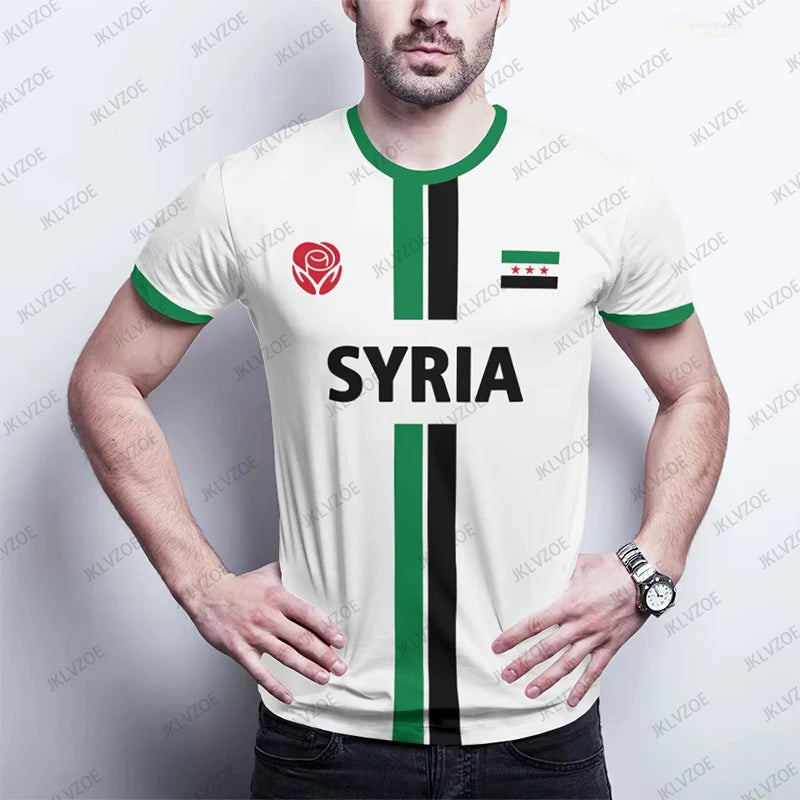 Summer New Syria Football Jersey Men Women Sports T-shirts Street Soccer Uniforms Casual Syrian Flag Graphic Oversized Kids Tops by Trenches of Mariana