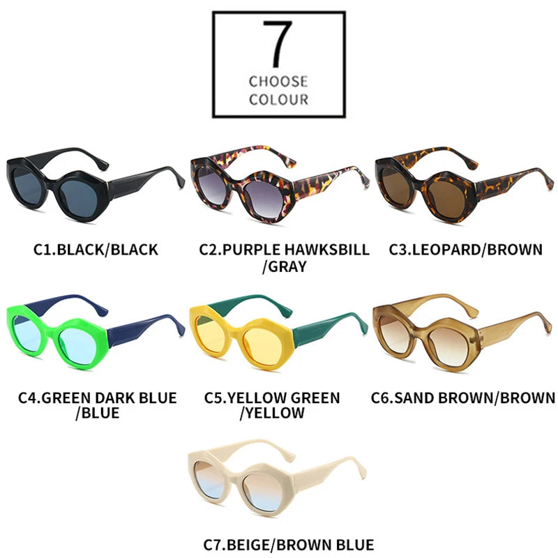 SO&EI New Polygon Cat Eye Sunglasses Men Gradient Shades UV400 Vintage Yellow Blue Women Sun Glasses by Trenches of Mariana