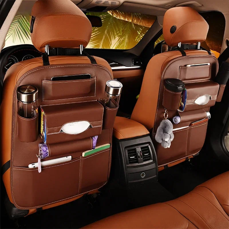 Leather Car Seat Back Organizer Multi-Pocket Storage