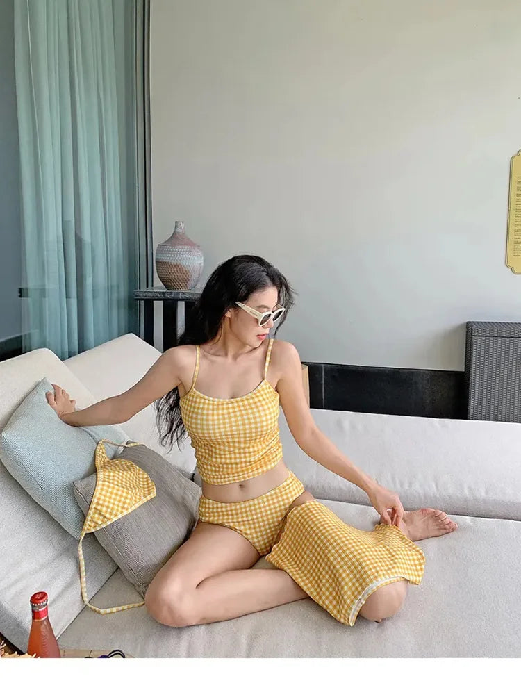 4-PC CONSERVATIVE YELLOW SWIMSUIT