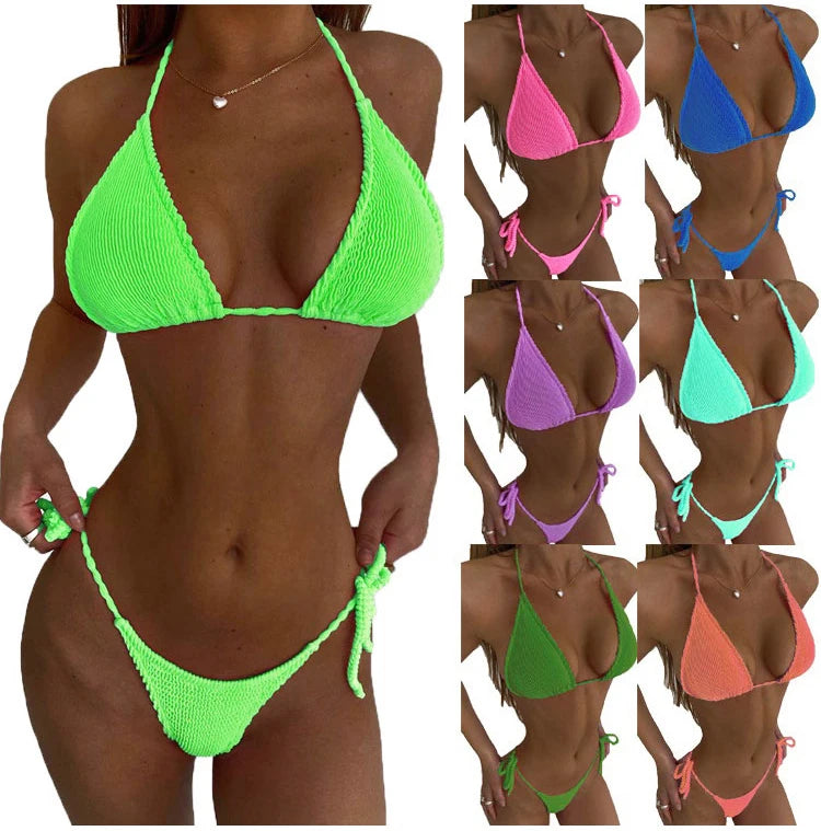 Summer Sexy Bikini High Waist Swimsuit Thong Bikini Sets Solid Beach Suit Swimwear Biquini Swim Bathing Suits Women's Clothing