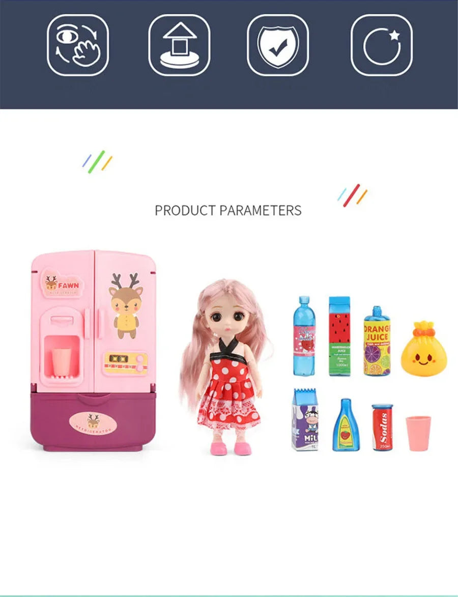 Kids Toy Fridge Mini Double Door Refrigerator Baby Toys Furniture Simulation Pretend Play Kitchen Toys Accessories Role Play by Trenches of Mariana