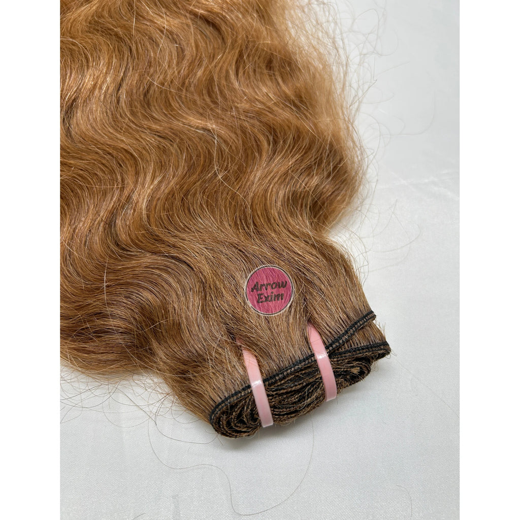 Arrow Exim Honey Blonde Curly Remy Indian Hair Extensions No Shedding Machine Double Weft Weave Bundle 100g