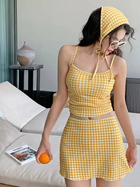 4-PC CONSERVATIVE YELLOW SWIMSUIT