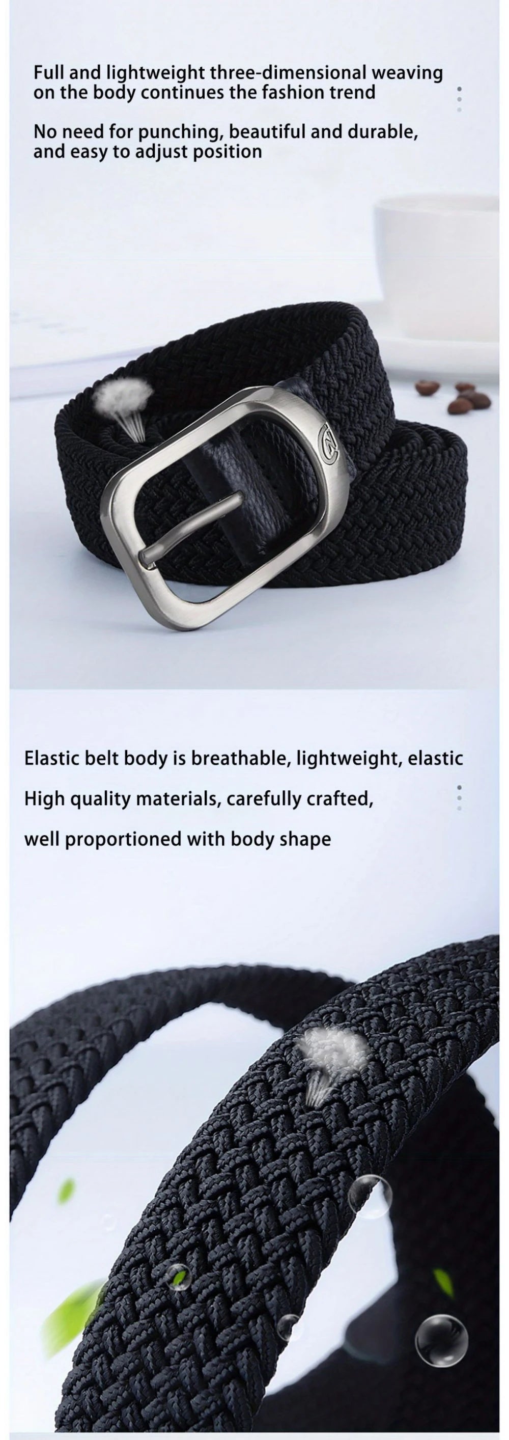 Woven elastic men's and women's casual belt from Trenches of Mariana, suitable for outdoor sports and climbing with no punching needed.