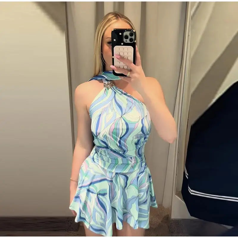 Swirl Print Women's Mini Dress Sexy Halter Neck Sleeveless Backless Ruffles Dresses Female 2026 Summer Fashion Beach Vestidos by Trenches of Mariana