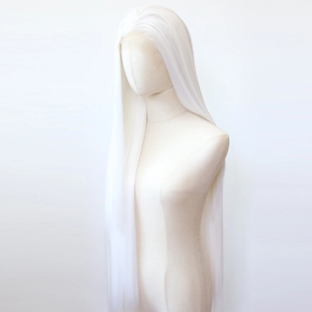 Pure White Synthetic Lace Front Wig 40inch Long Straight Snow White Lace Front Synthetic Wig Pre Plucked Natural Hairline by Trenches of Mariana