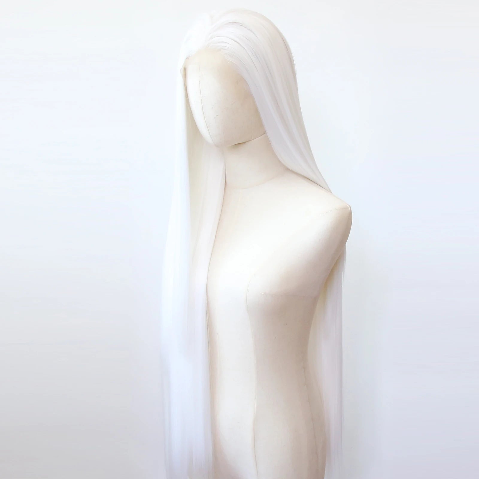 Pure White Synthetic Lace Front Wig 40inch Long Straight Snow White Lace Front Synthetic Wig Pre Plucked Natural Hairline by Trenches of Mariana