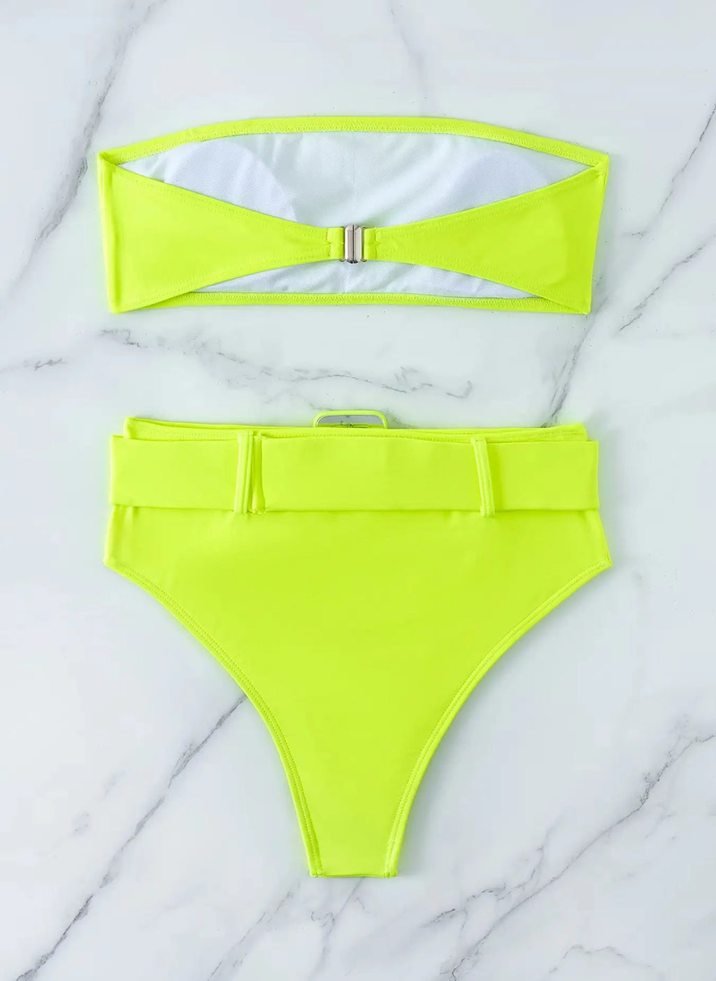 Neon Yellow High Waist Bikini 2026 New Belt Women Sexy Two Piece Swimsuit Push Up