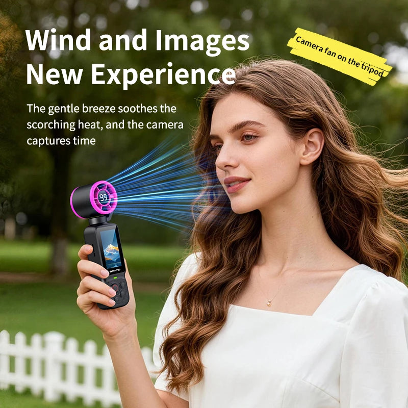 Lenovo Handheld Fan Gimbal Camera 2-in-1 With Power Display, Anti Shake Recording Lens Rotatable Handheld Gimbal Pocket Camera