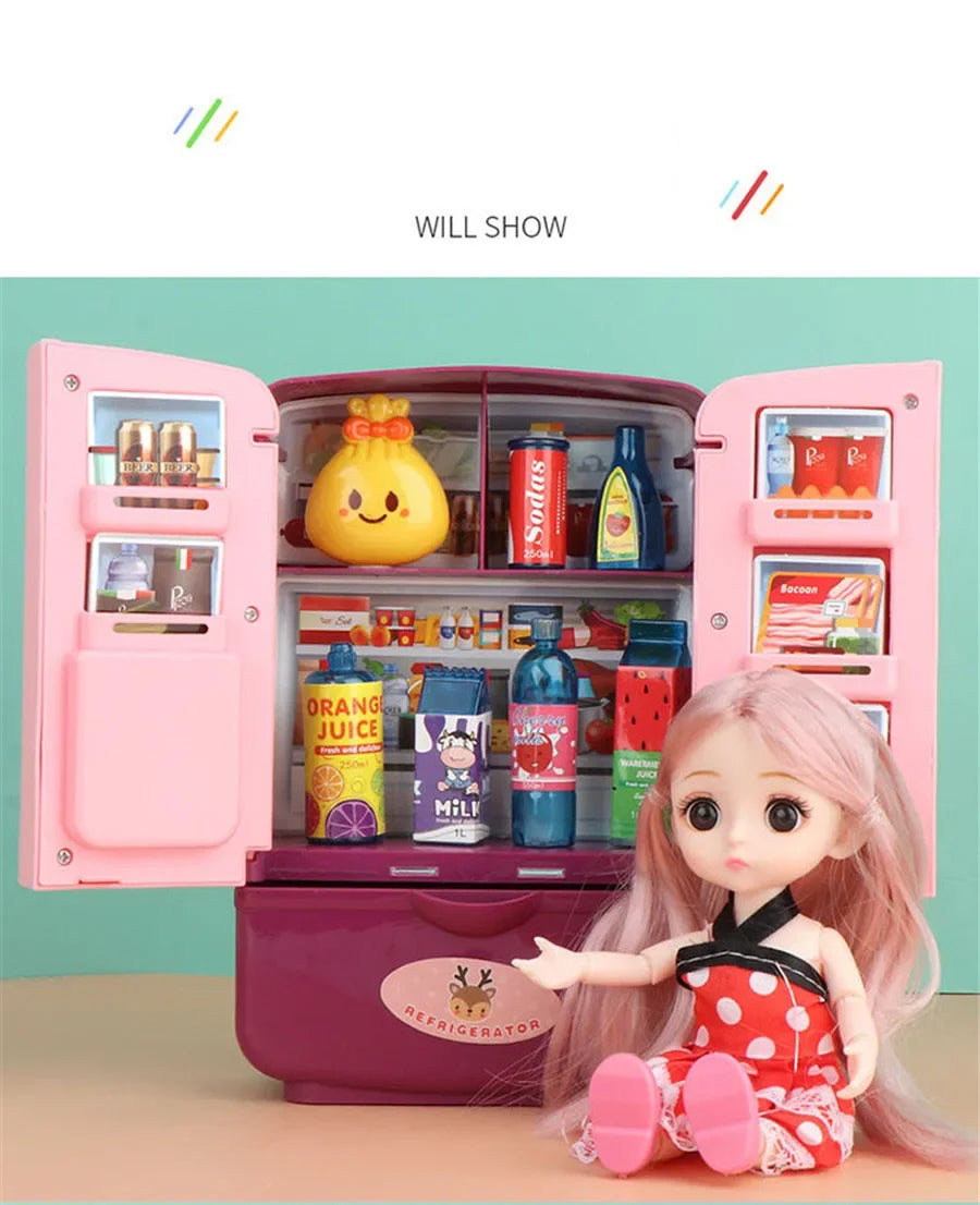 Kids Toy Fridge Mini Double Door Refrigerator Baby Toys Furniture Simulation Pretend Play Kitchen Toys Accessories Role Play by Trenches of Mariana