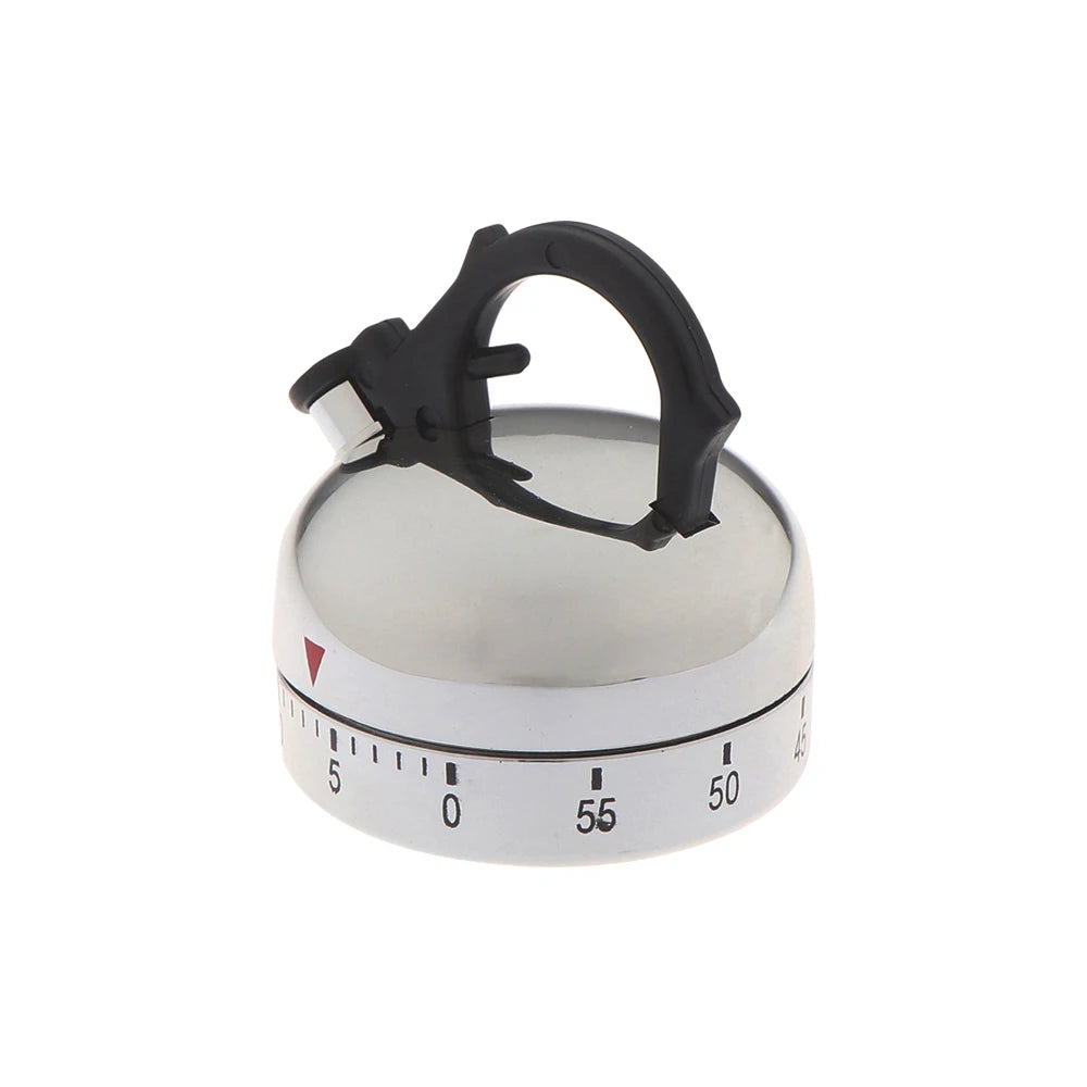 Mechanical kitchen timer from Trenches of Mariana with teapot design, ideal for cooking, baking, and kitchen timing tasks.