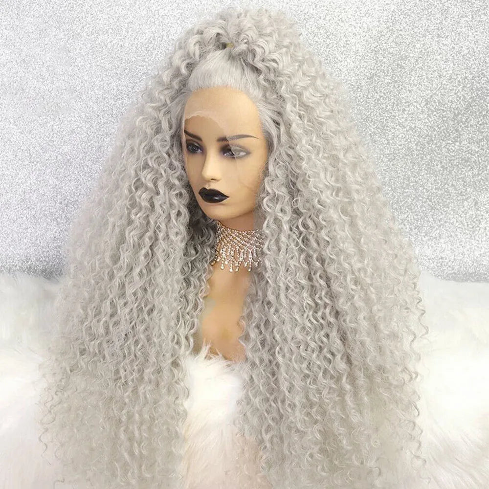 SILVER-GREY CURLY SYNTHETIC LACE FRONT WIG by Trenches of Mariana