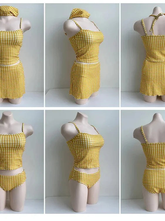 4-PC CONSERVATIVE YELLOW SWIMSUIT