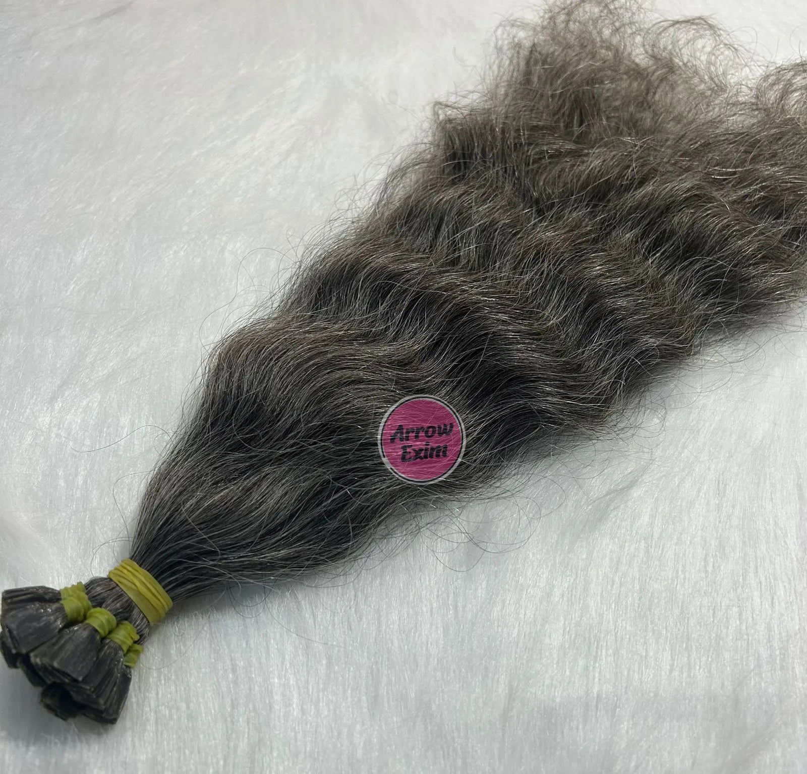 Natural Grey Indian Remy Flat Tip Dark Curly Single Weft Micro-Link Hair Extensions