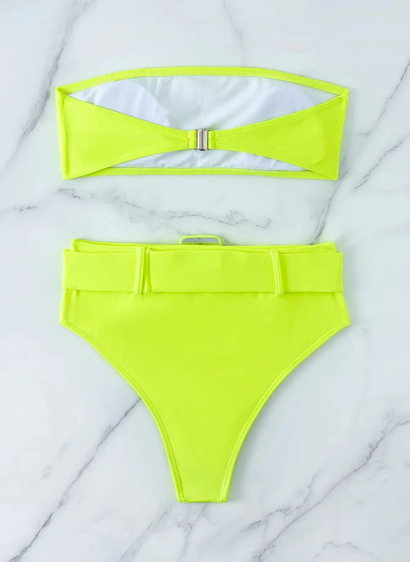 Neon Yellow High Waist Bikini 2026 New Belt Women Sexy Two Piece Swimsuit Push Up