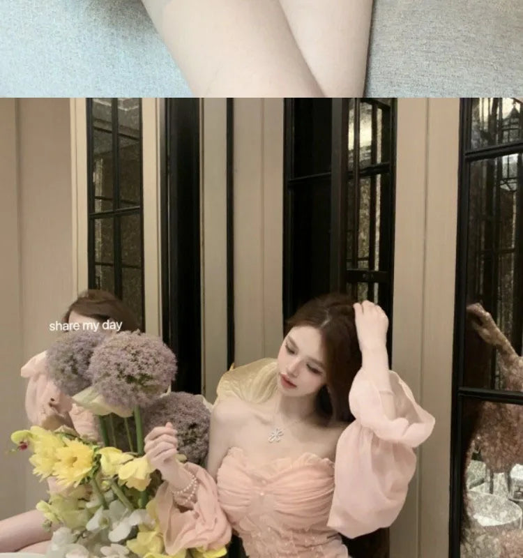 French Lace Shirt Women's New Spring Acetate Satin Premium Design Sense Short Long Sleeve Slim Top Korean Pink Lady Sweet Blouse by Trenches of Mariana