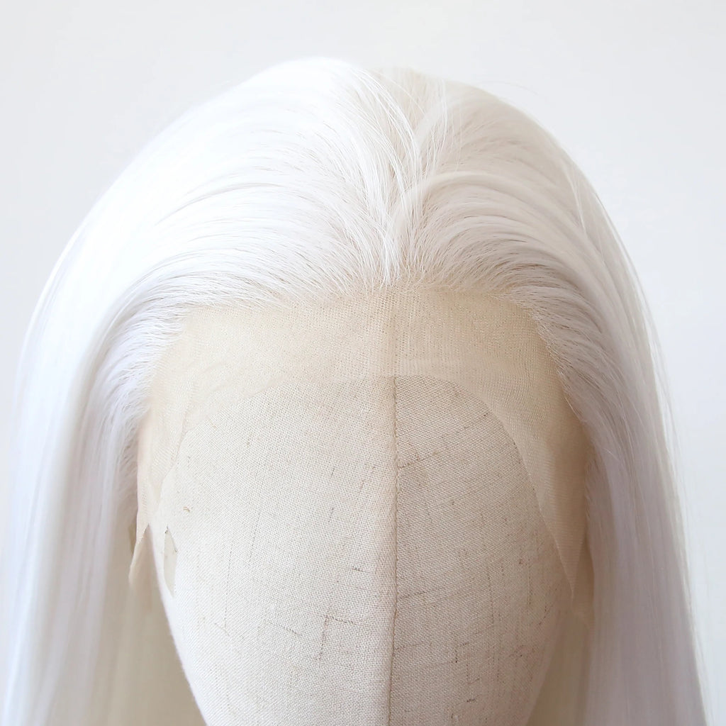 Pure White Synthetic Lace Front Wig 40inch Long Straight Snow White Lace Front Synthetic Wig Pre Plucked Natural Hairline by Trenches of Mariana