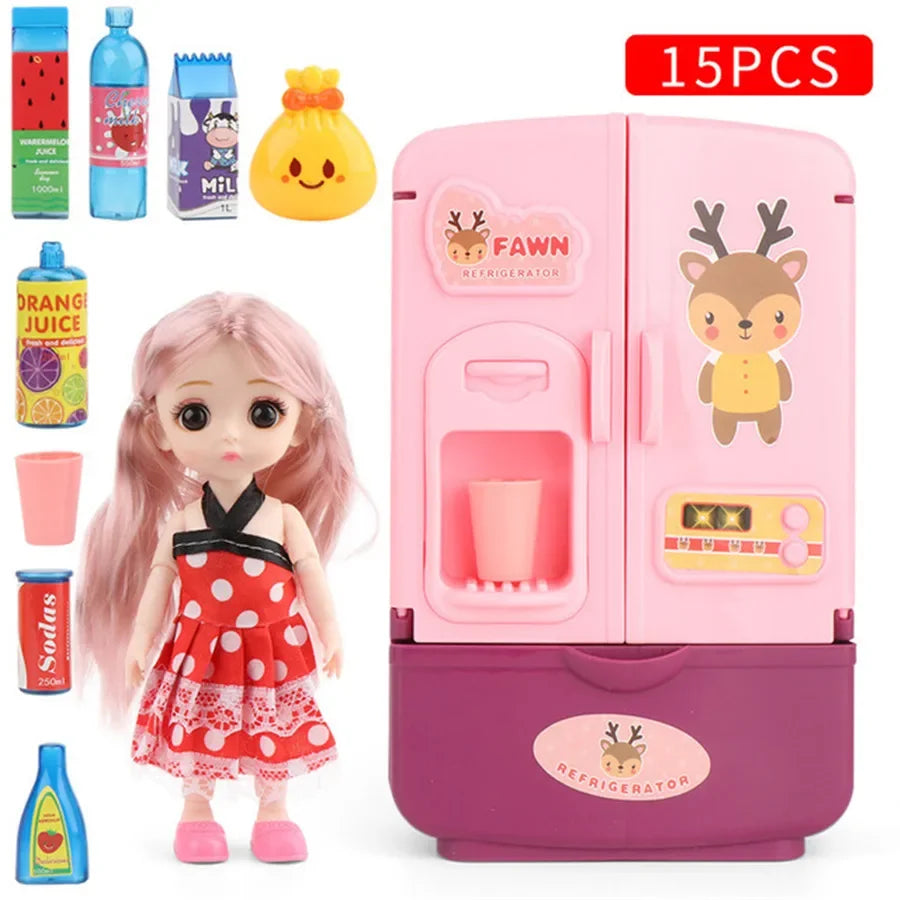 Kids Toy Fridge Mini Double Door Refrigerator Baby Toys Furniture Simulation Pretend Play Kitchen Toys Accessories Role Play by Trenches of Mariana