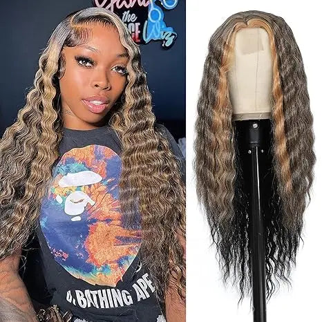 Lace Front Curly Wig Long Loose Deep Wave Synthetic Honey Blonde for Women Hair Replacement Natural Crimps Heat Resistant