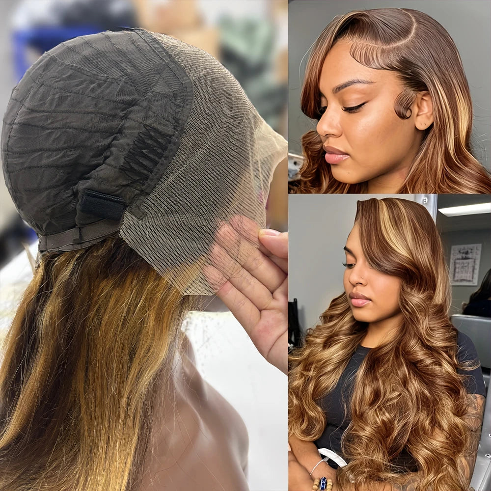 Highlight 13x6 HD Lace Frontal Human Hair Wig 4/27 Glueless Wigs Human Hair Clearance Sale Body Wave Human Hair Wigs For Woman