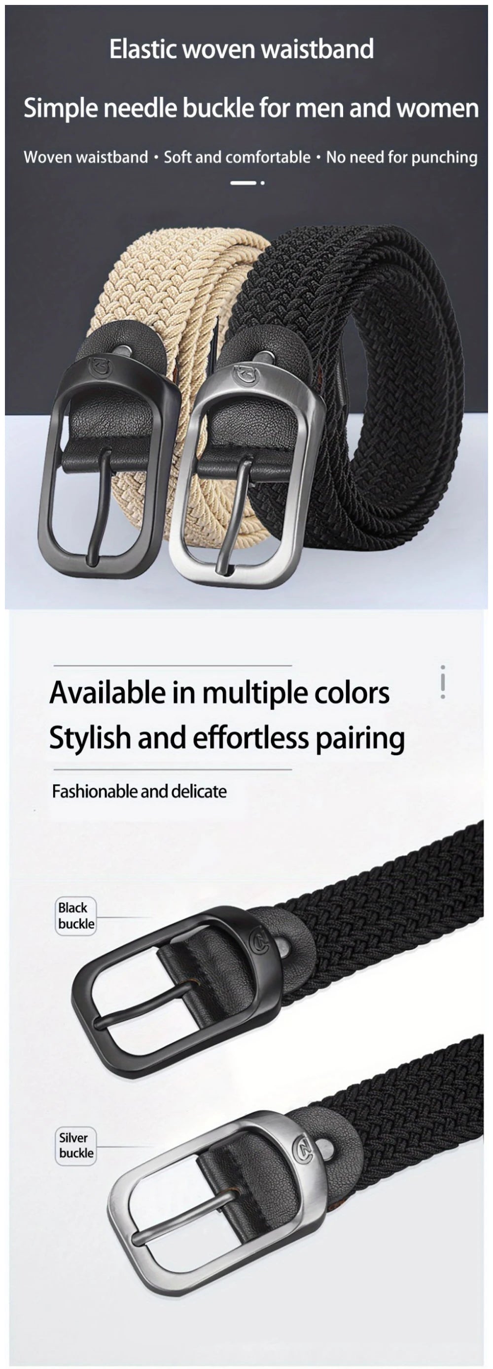 Men's and women's woven elastic belt by Trenches of Mariana, casual outdoor sports climbing work belt with no punch holes