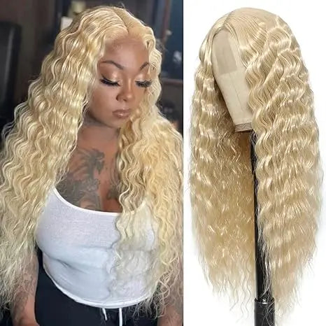 Lace Front Curly Wig Long Loose Deep Wave Synthetic Honey Blonde for Women Hair Replacement Natural Crimps Heat Resistant